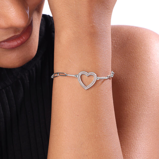 Heart Link Silver Bracelet,,hi-res image number null