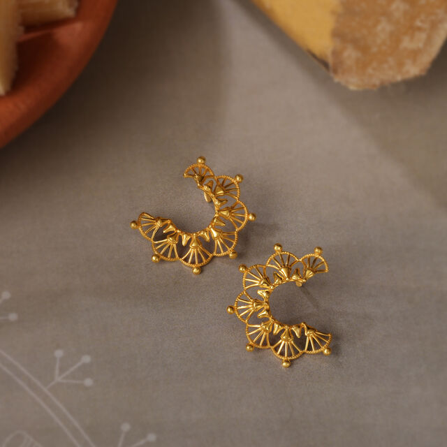 Artisanal Warli Art 22KT Gold Stud Earrings,,hi-res image number null