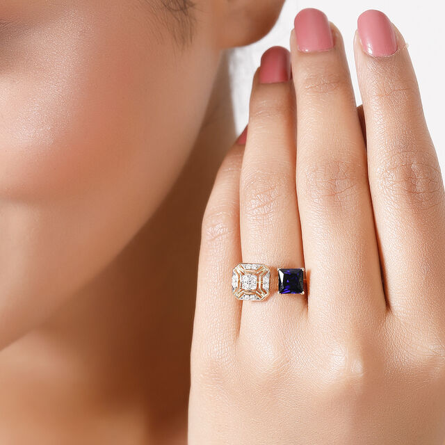 14KT Yellow Gold Azure Brilliance Blue Synthetic Finger Ring,,hi-res view 1