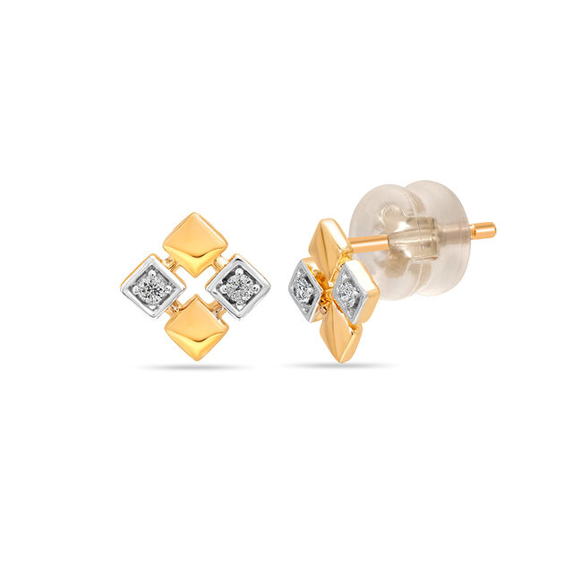14KT Yellow Gold Radiant Rhombus Diamond Stud Earring,,hi-res image number null
