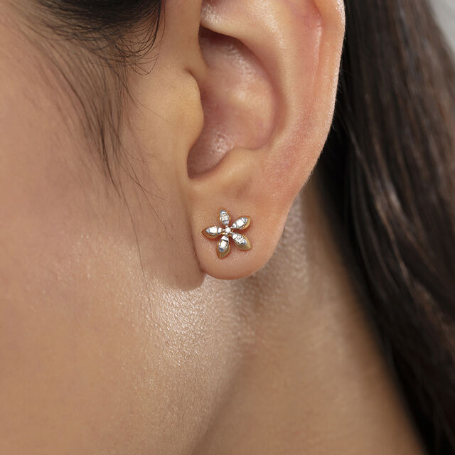 Radiant Petal Gold & Diamond Stud Earrings,,hi-res image number null