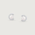 Dainty Crescent Silver Stud Earrings,,hi-res view 3