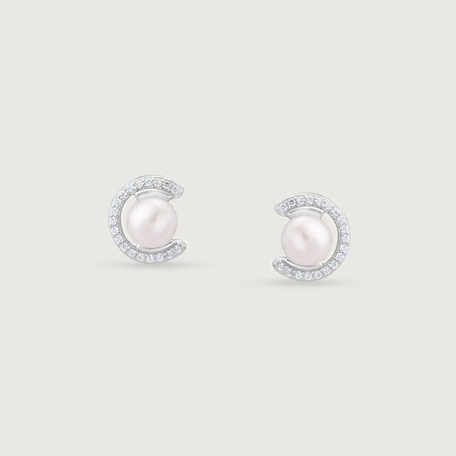 Dainty Crescent Silver Stud Earrings,,hi-res image number null
