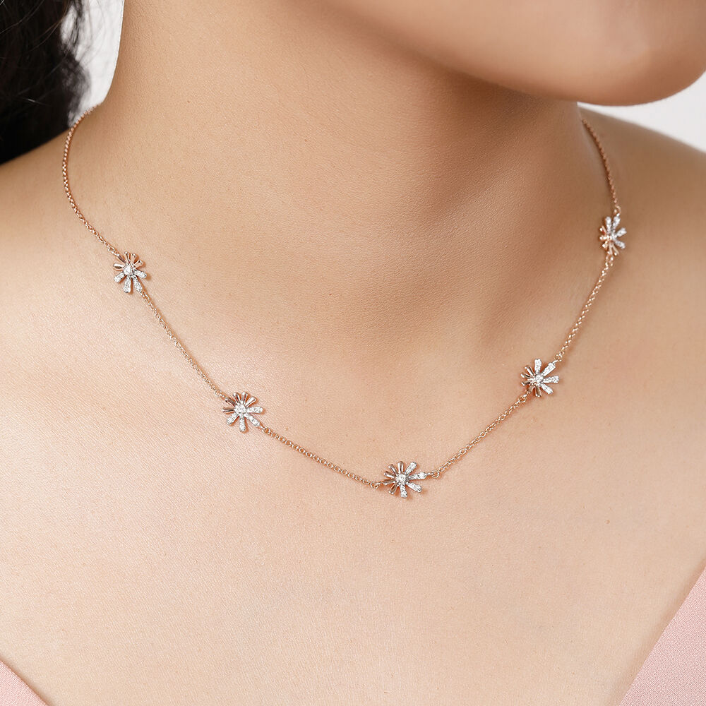 Buy 14KT Rose Gold Luminous Petalled Floral Diamond Necklace Online Mia by Tanishq