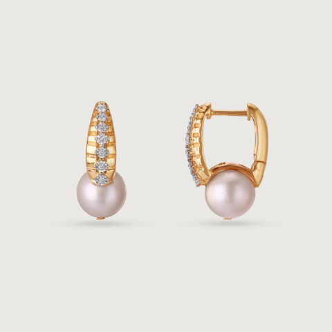 Pearl Forever Diamond & Gold Hoop Earrings