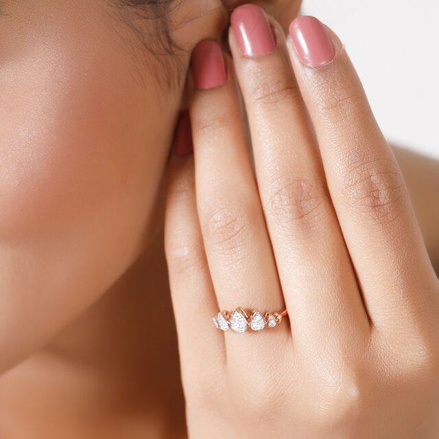 14KT Rose Gold Glistening Rain Droplet Diamond Finger Ring,,hi-res image number null