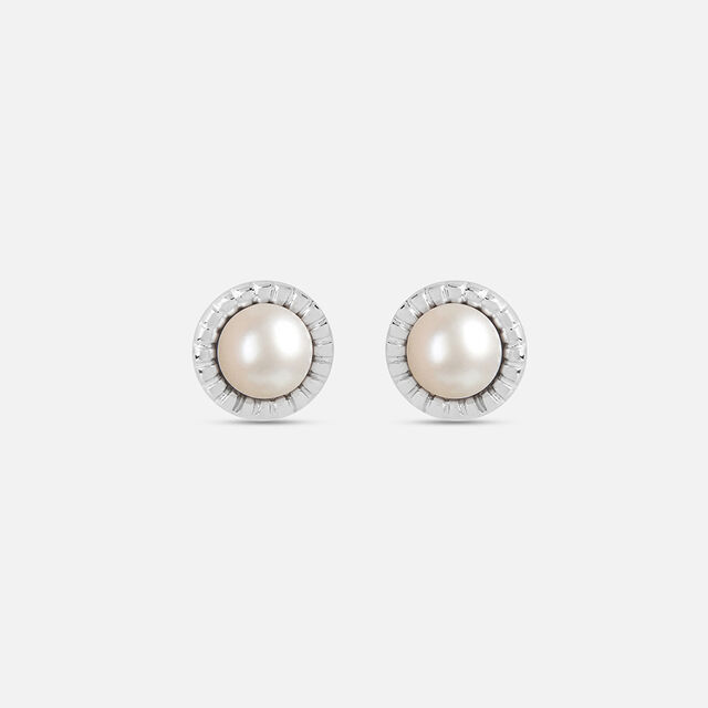 Minimalist Pearl Silver Stud Earrings,,hi-res image number null