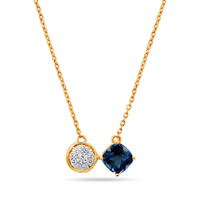 14KT Yellow Gold Rare Pair Diamond and Blue Topaz Necklace,,hi-res view 2