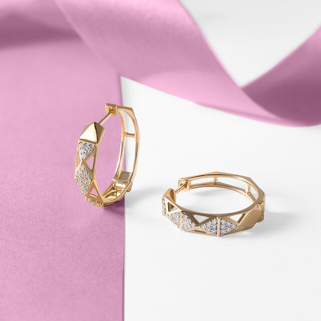 Geometric Luxe Gold & Diamond Hoop Earrings,,hi-res image number null