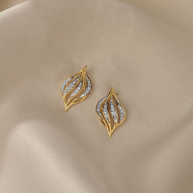 Draped Elegance 14 Kt Gold & Diamond Stud Earrings,,hi-res image number null