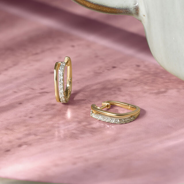 Dazzling Square Gold & Diamond Hoop Earrings,,hi-res image number null
