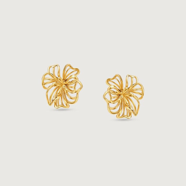 Floral Doodle Gold Stud Earrings,,hi-res image number null