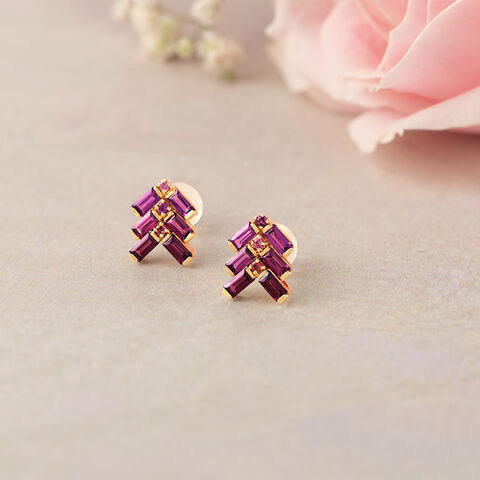 Vibrant Charm Garnet & Gold Stud Earrings