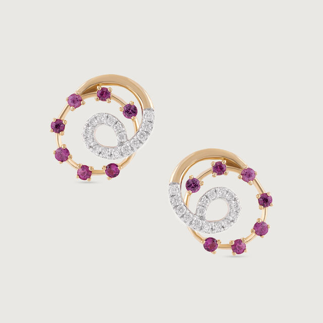 Groovy Glam Gold & Sapphire Stud Earrings,,hi-res image number null