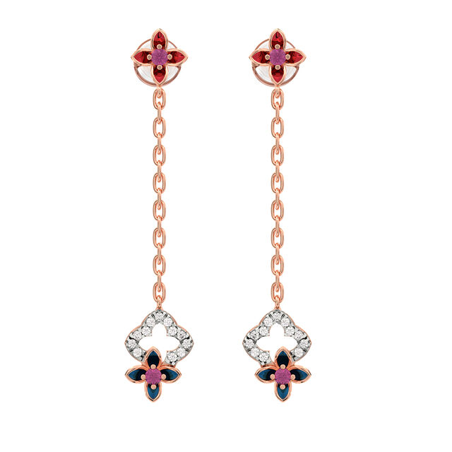 14KT Floral Jewel Tones Rose Gold Drop Earrings,,hi-res view 1