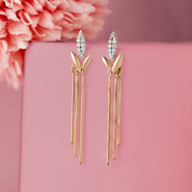 Elegant Leaf Gold & Diamond Drop Earrings,,hi-res image number null
