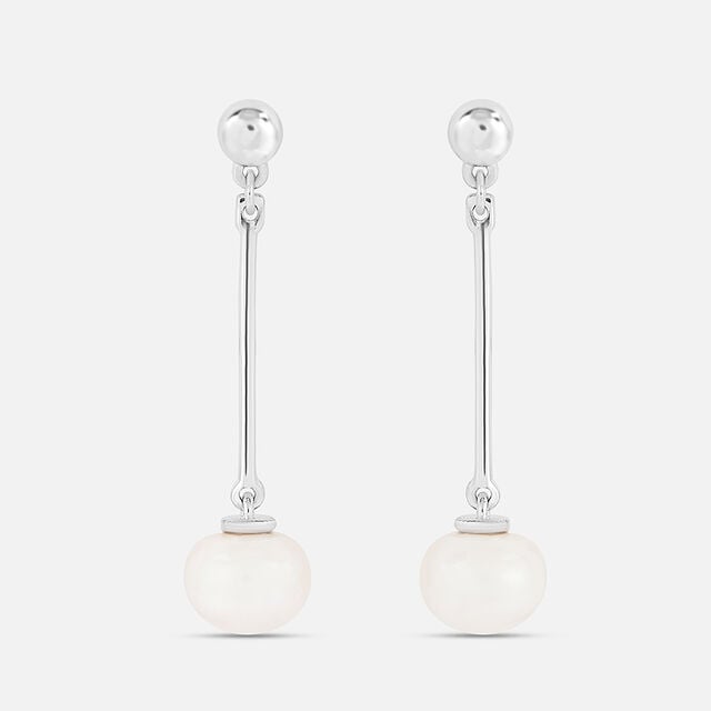 Swaying Pearl Silver Drop Earrings,,hi-res image number null