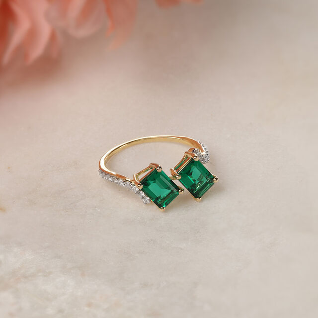 Radiant Envy 14KT Emerald & Diamond Ring,,hi-res image number null