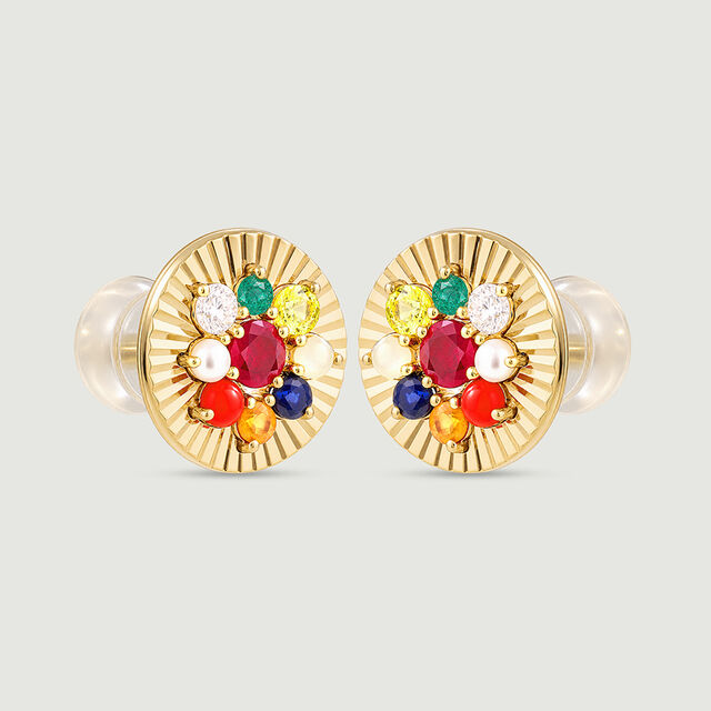 Radiant Navaratna Diamond Stud Earrings,,hi-res image number null