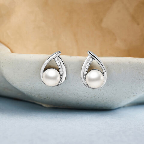 Sophisticated Pearl Silver Stud Earrings