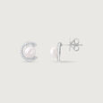 Dainty Crescent Silver Stud Earrings,,hi-res view 4