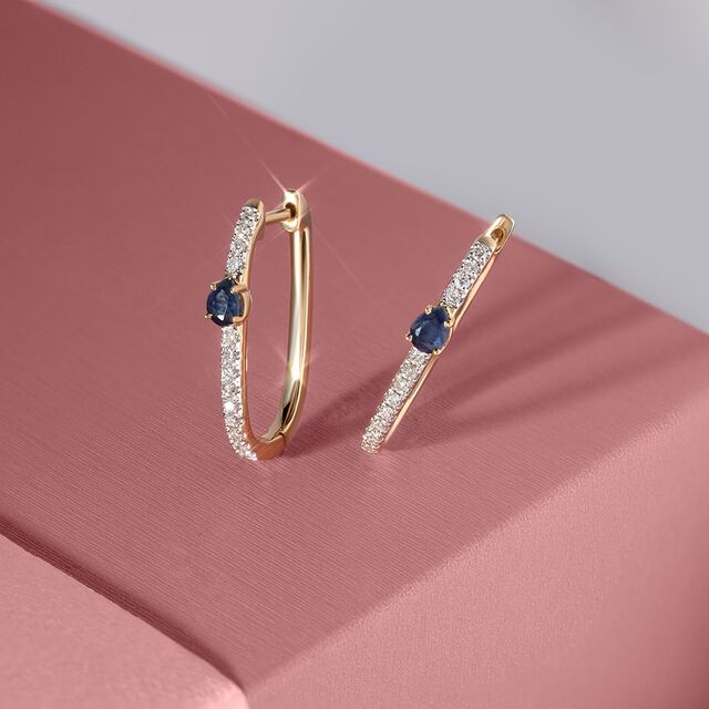 Sleek Sapphire Gold & Diamond Hoop Earrings,,hi-res image number null