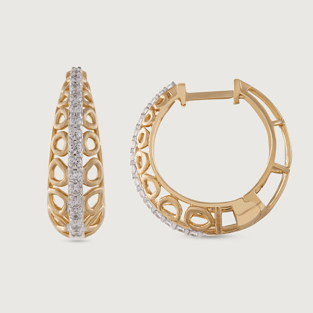 Intricate Glam Gold & Diamond Hoop Earrings,,hi-res image number null