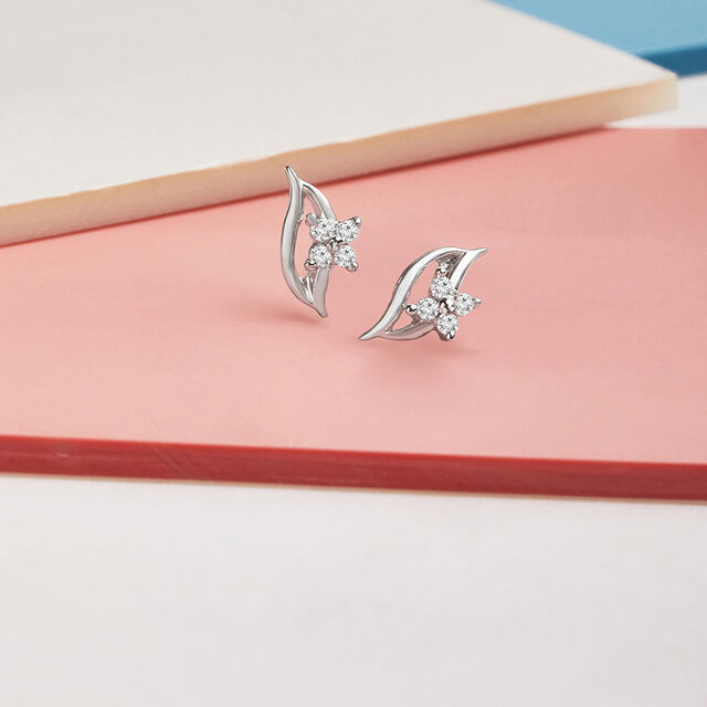 Botanical Chic Silver Stud Earrings,,hi-res image number null