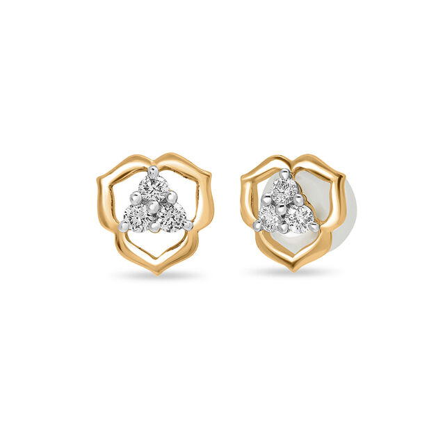 18 Karat Yellow Gold Floral Spirit Diamond Stud Earrings,,hi-res view 2