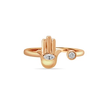 14KT Rose Gold Eye of Protection and Hamsa Hand Signet Diamond Ring