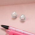 Glistening Pearl Silver Stud Earrings,,hi-res view 1
