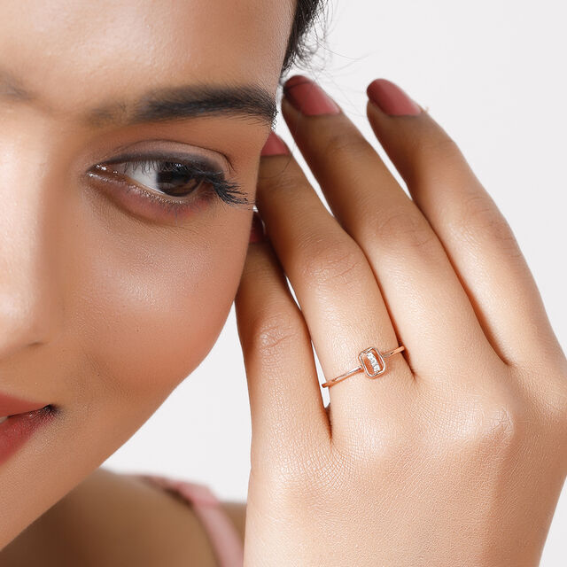 14KT Rose Gold Radiant Rectangle Trio Diamond Finger Ring,,hi-res image number null