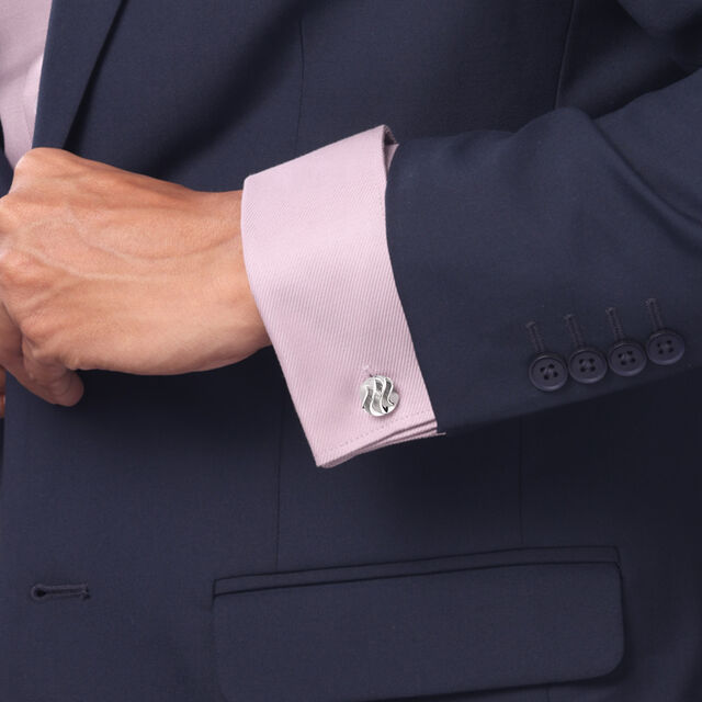 Wave Ridge Silver Cufflinks,,hi-res image number null