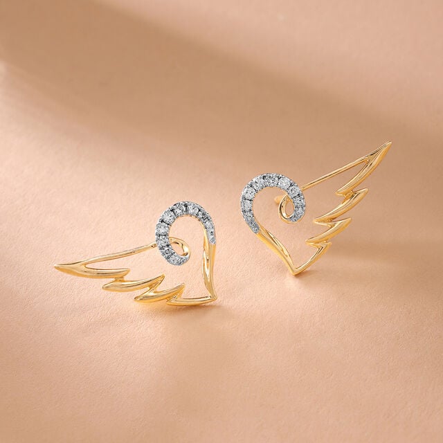 Winged Heart 14KT Gold & Diamond Stud Earrings,,hi-res image number null