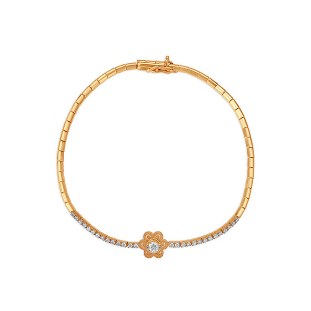 14 KT Yellow Gold Delightful Floral Diamond Bracelet,,hi-res view 1