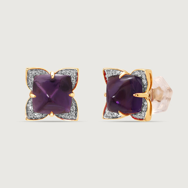 Aurora's Embrace 14KT Amethyst  & Diamond  Stud Earrings,,hi-res image number null