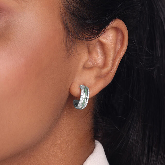 Mosaic Magic Silver Hoop Earrings,,hi-res image number null