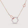 Modern Hexagon Rose Gold & Diamond Necklace,,hi-res view 3