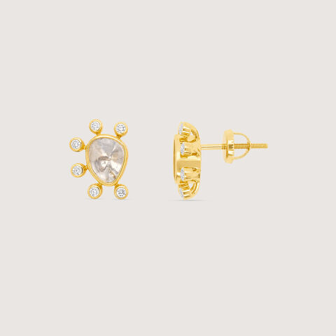 Radiant Halo Polki Diamond Stud Earrings