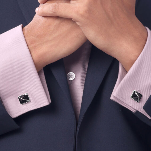 Square Black Silver Cufflinks,,hi-res image number null