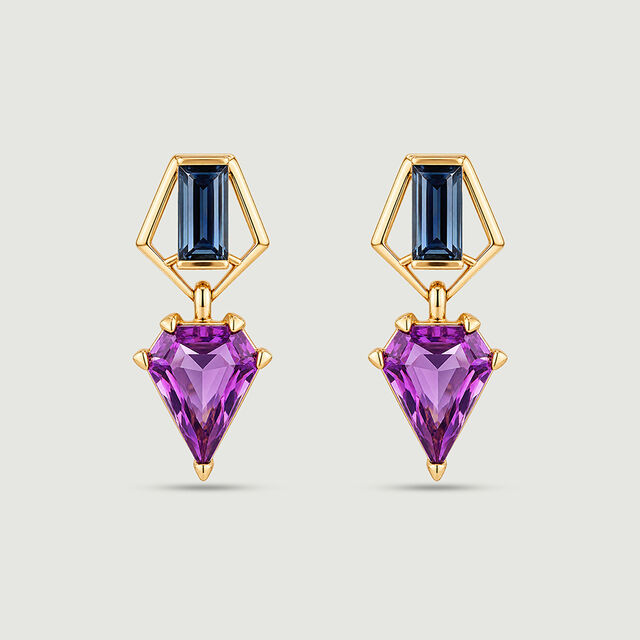Balanced Contrasting Amethyst and Topaz Drop Earrings,,hi-res image number null