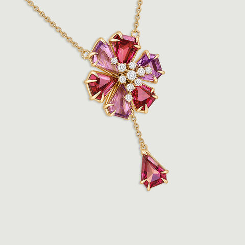 Celebratory Firework Amethyst and Garnet Lariat Necklace