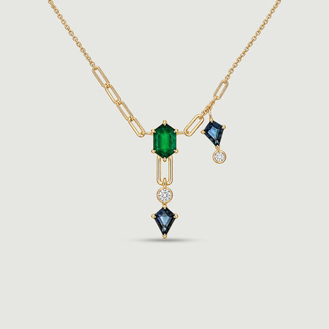 Delicate Luminous Onyx and Topaz Lariat Necklace