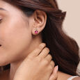 Classically Chic 14KT Ruby & Diamond  Stud Earrings,,hi-res view 2