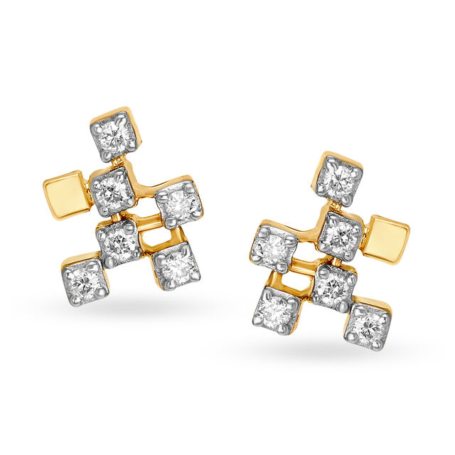 14KT Yellow Gold Diamond Stud Earrings,,hi-res view 1