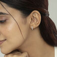 Refined Luxe Gold & Diamond Hoop Earrings,,hi-res view 2