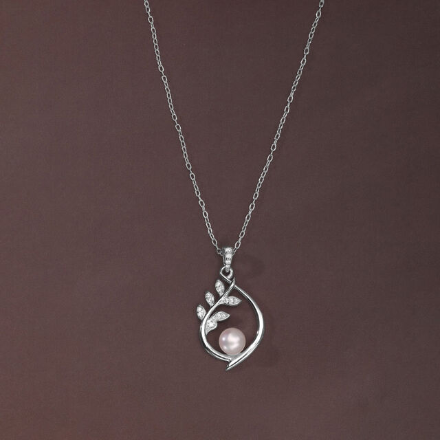 Elegant Leaf Drop Silver Necklace,,hi-res image number null