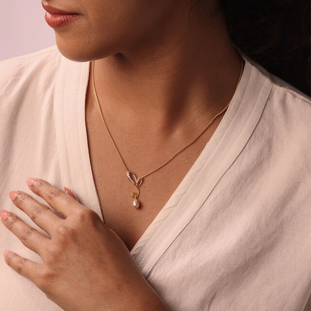 Heart Stream 14 Kt Gold & Pearl Necklace,,hi-res image number null