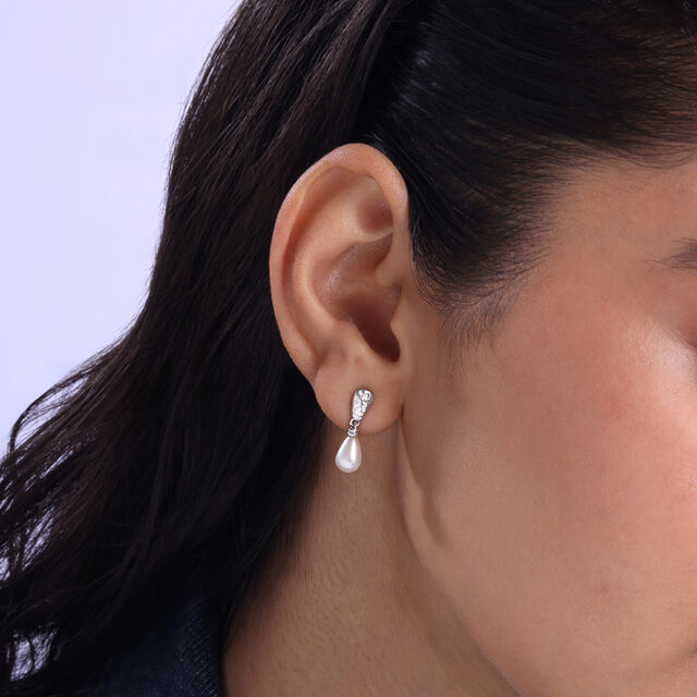 Pearl Drip Silver Drop Earrings,,hi-res image number null