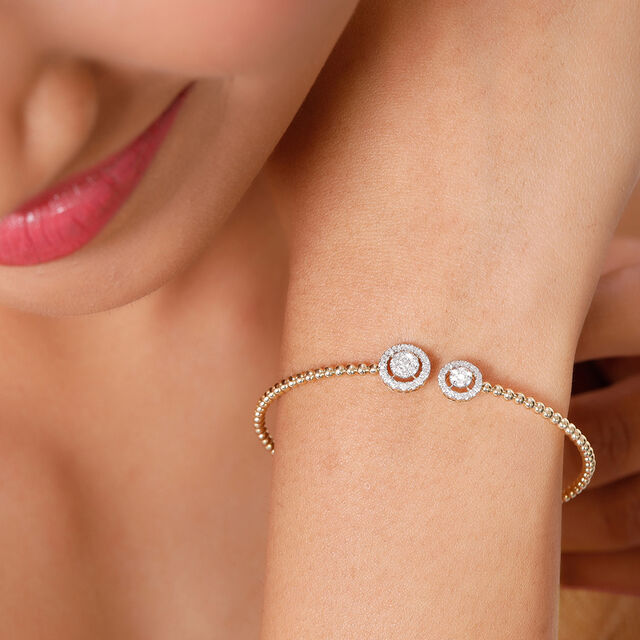 14KT Yellow Charming Geometric Gold Diamond Bangle,,hi-res image number null